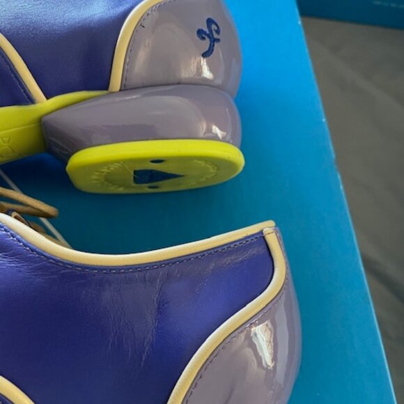 LAST Fluevog Martha Fellowship Lace Up Purple Neon Green 7.5 7 Leather Retro - Picture 12 of 15